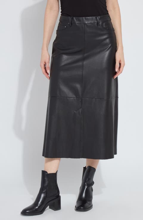 Warren A-Line Faux Leather Midi Skirt