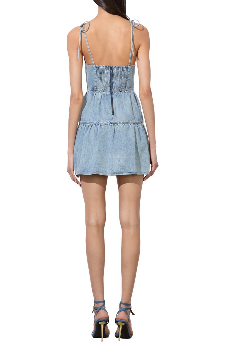 Alice + Olivia Shanti Button Front Tiered Denim Minidress, Alternate, color,