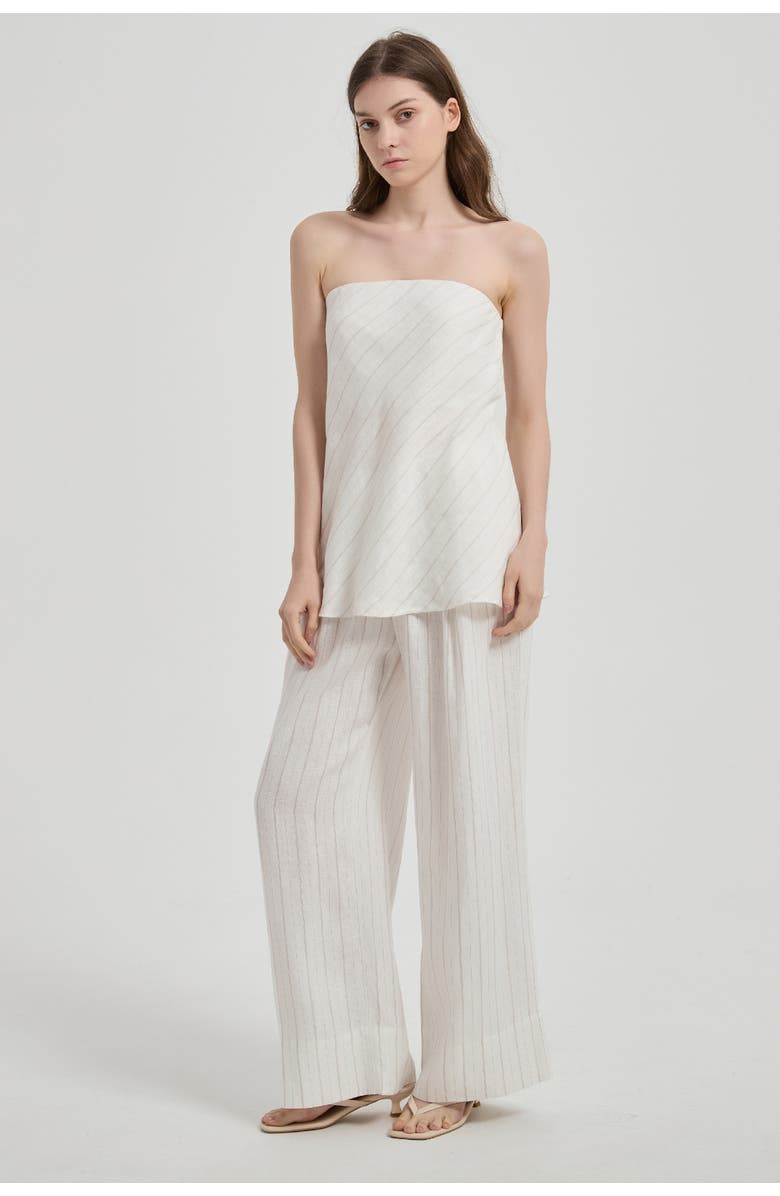 nuaje nuaje Rhea Strapless Bias Linen Top, Alternate, color, White Stripe