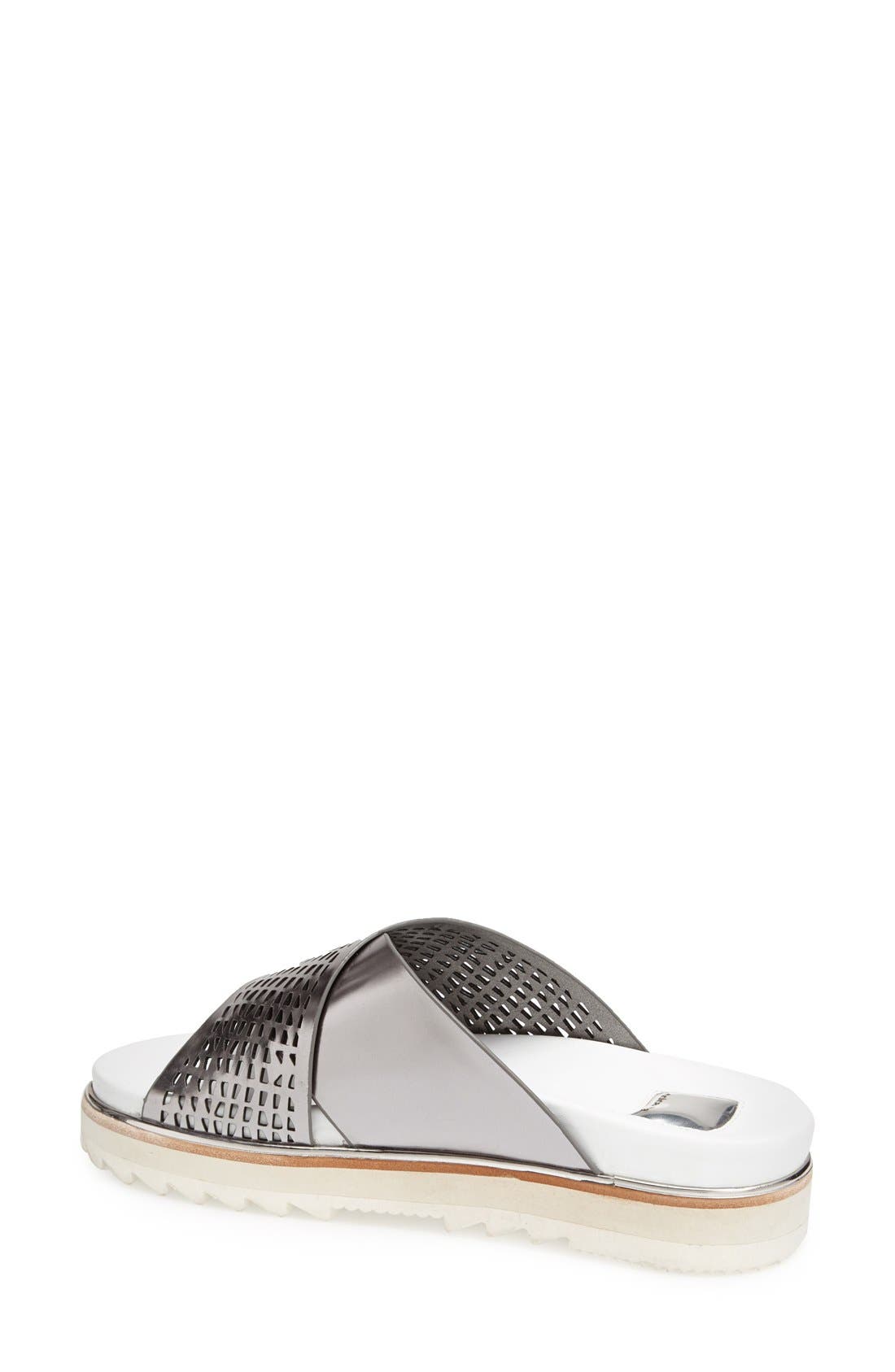 'Shaye' Perforated Leather Slide Sandal, Alternate, color, SILVER SPECCHIO