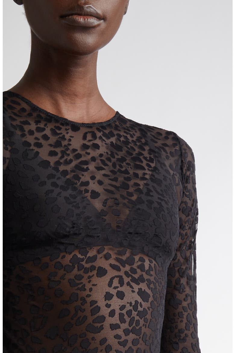 Sheer Leopard Print Top, Alternate, color, BLACK