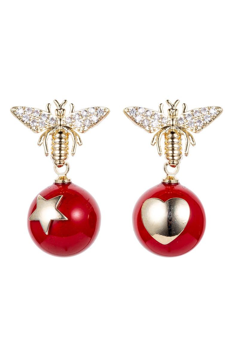 EYE CANDY LOS ANGELES Voar Cubic Zirconia Bee Earrings, Main, color, Red