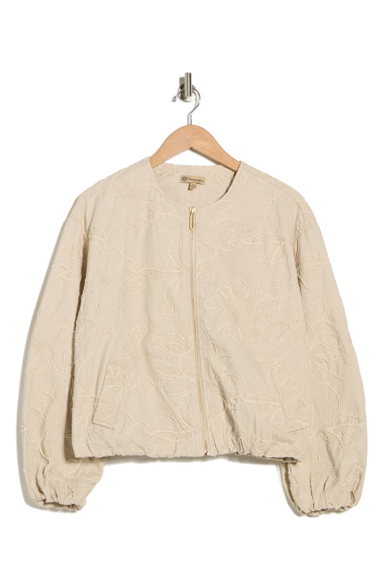 Floral Embroidered Bubble Hem Jacket, Alternate, color, STONE