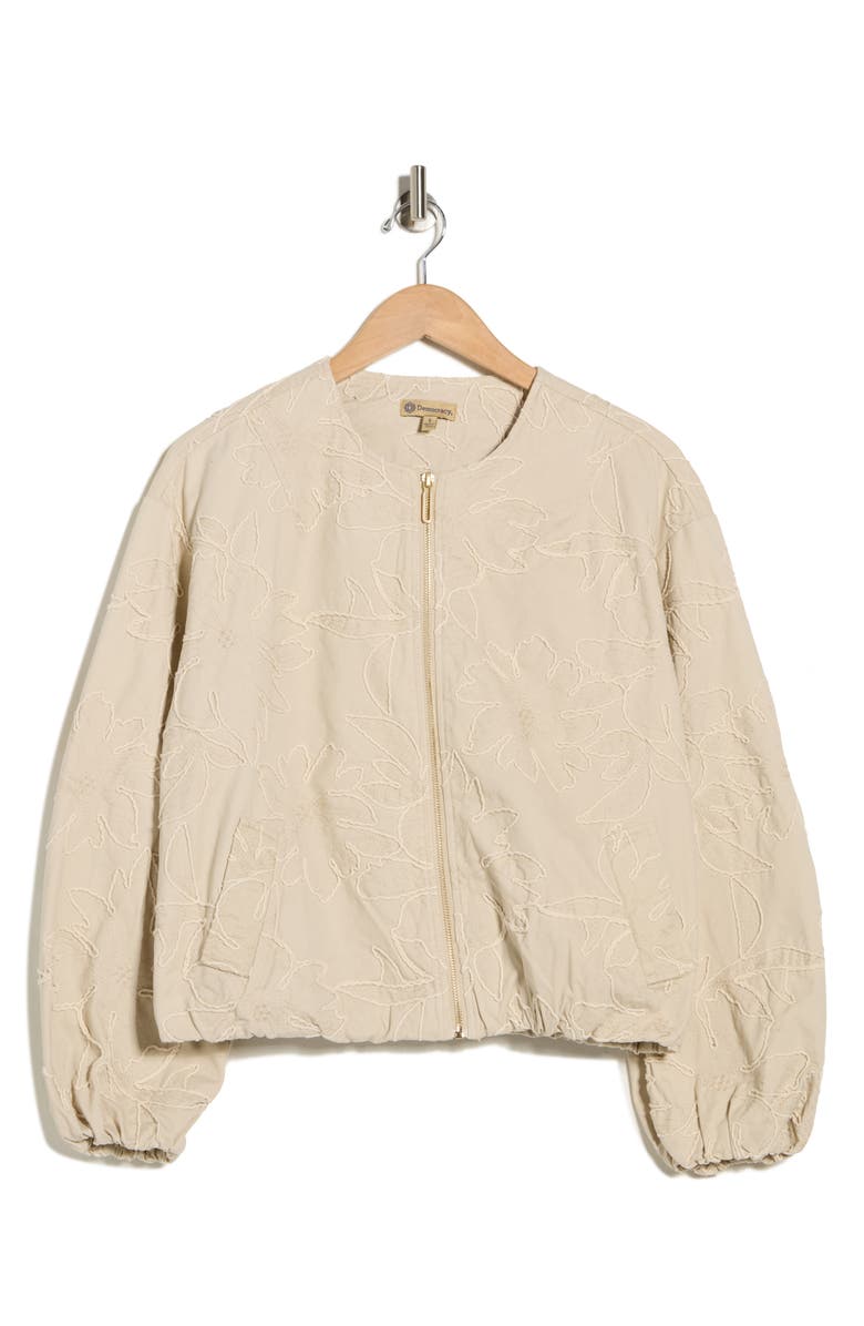 Democracy Floral Embroidered Bubble Hem Jacket, Alternate, color, Stone