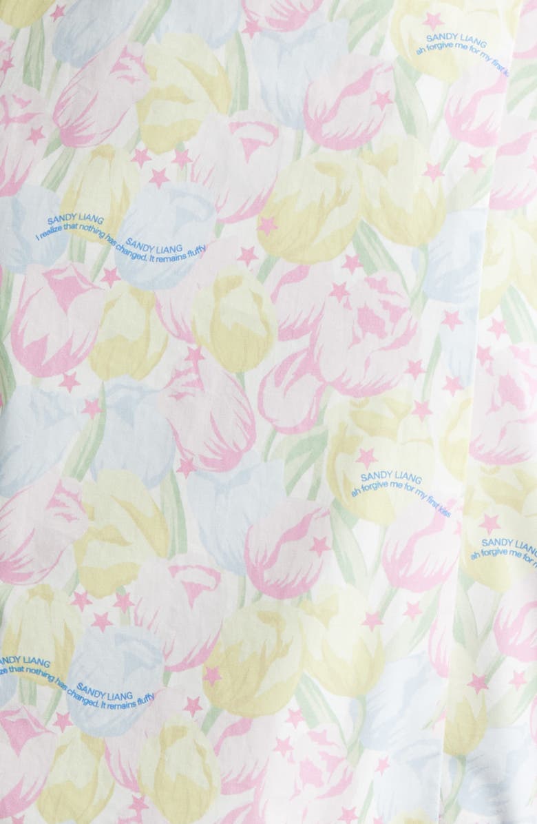 Sandy Liang Gingko Tulip Print Ruched Cotton Dress, Alternate, color, Pink Multi