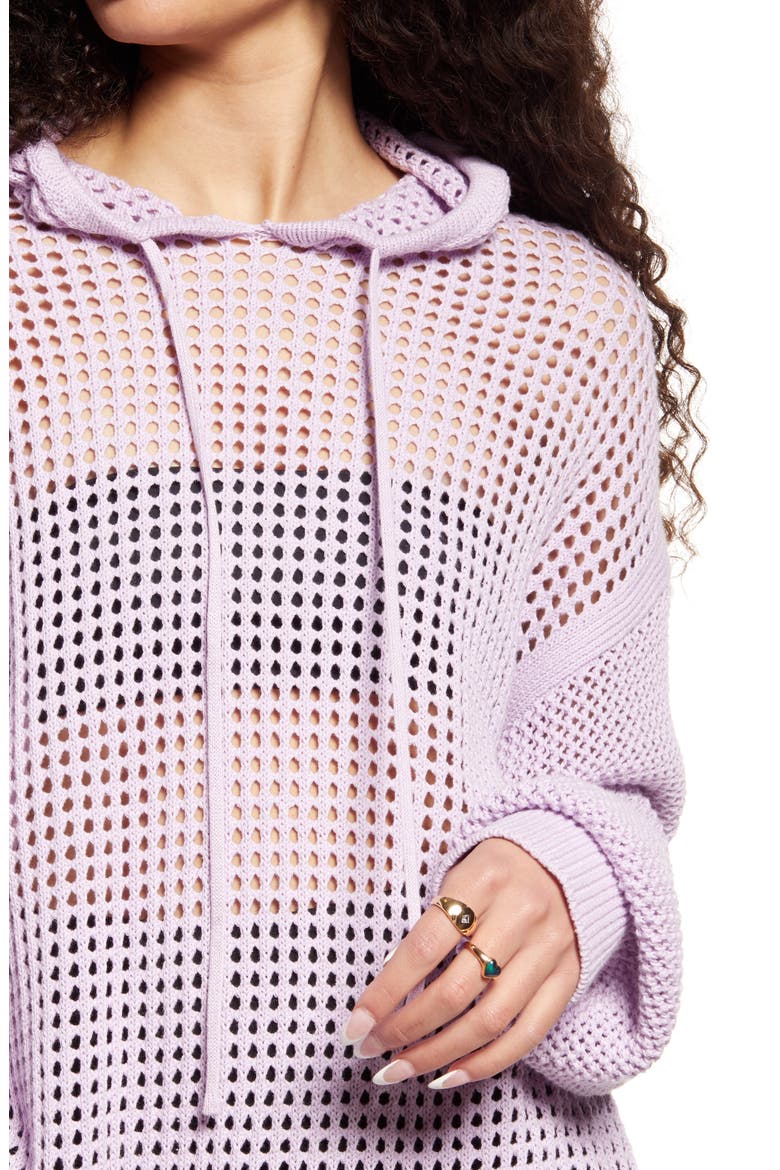 Oversize Loose Knit Cotton Hoodie, Alternate, color, PURPLE BLOOM