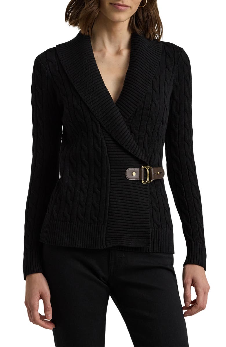 Lauren Ralph Lauren Cable Stitch Cotton Wrap Cardigan, Main, color, 