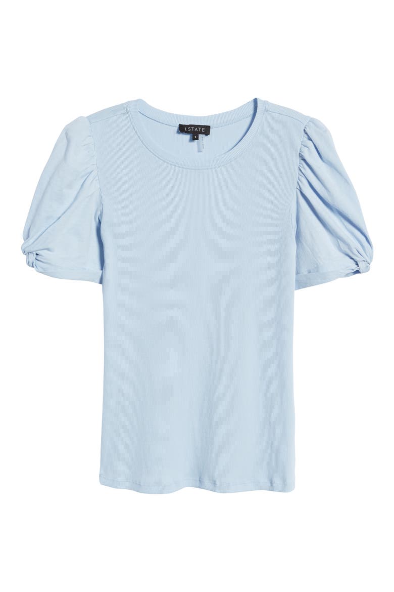 Puff Sleeve Rib Knit T-Shirt, Alternate, color, SKY BLUE