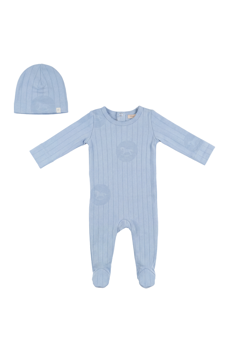 Fragile Romper 1x1 Rib Striped Horse Print with Matching Hat, Main, color, Ice Blue