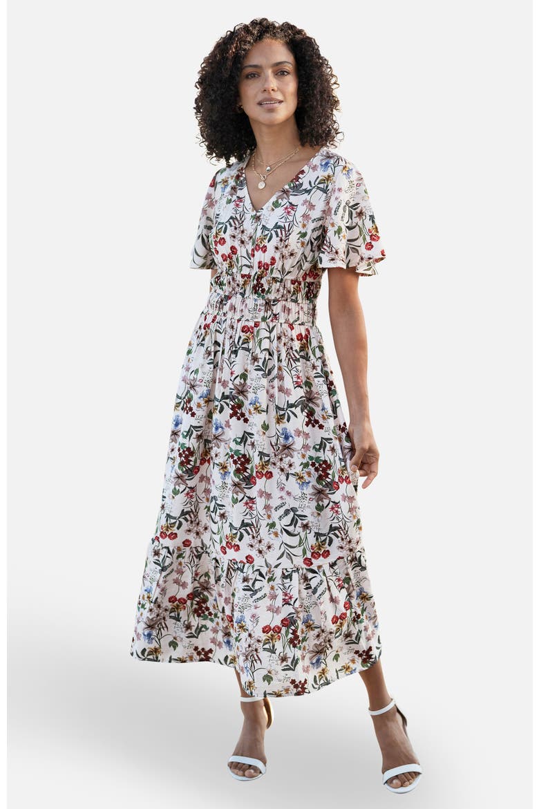 Botanical Print Midi Dress, Main, color, Ivory