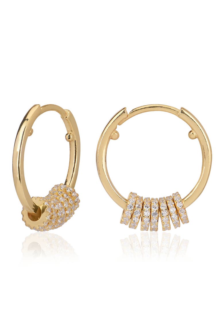 Wrapped and Ready Collection 14k Yellow Gold Vermeil Pave Cylinder Hoop Earrings, Main, color, GOLD