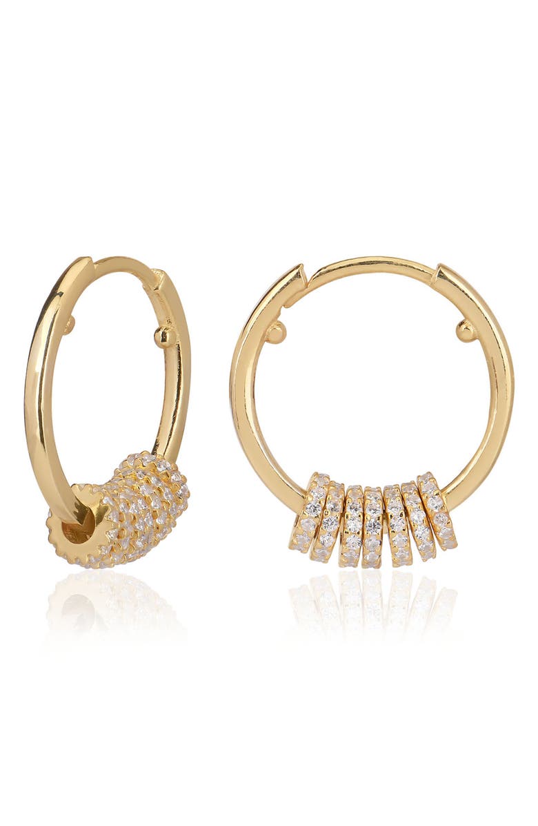 GABI RIELLE Wrapped and Ready Collection 14k Yellow Gold Vermeil Pave Cylinder Hoop Earrings, Main, color,