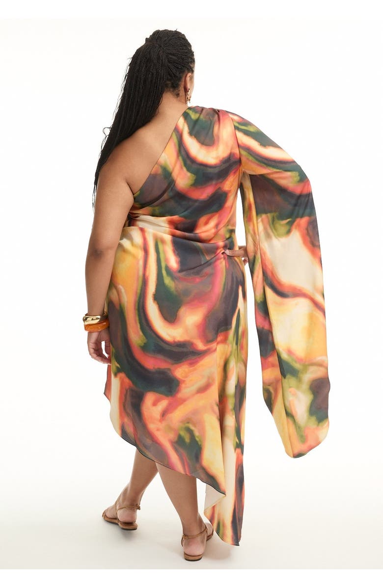 June + Vie Asymmetrical One-Sleeve Cape Dress, Alternate, color, Geo