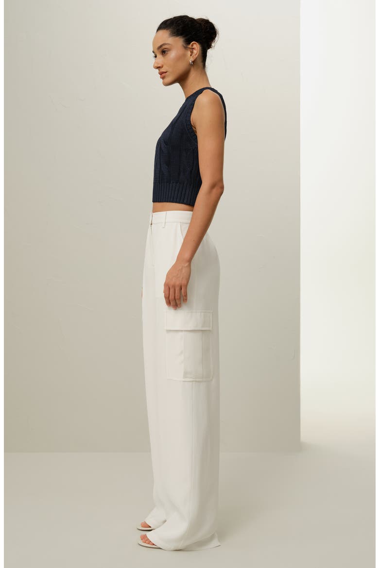 Women's Cable Knit Tussah Silk Cropped Top, Alternate, color, Navy Blue