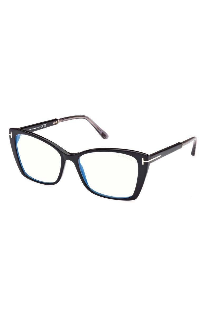 TOM FORD 55mm Butterfly Blue Light Blocking Optical Glasses, Alternate, color, Black Rose Gold / T Logo