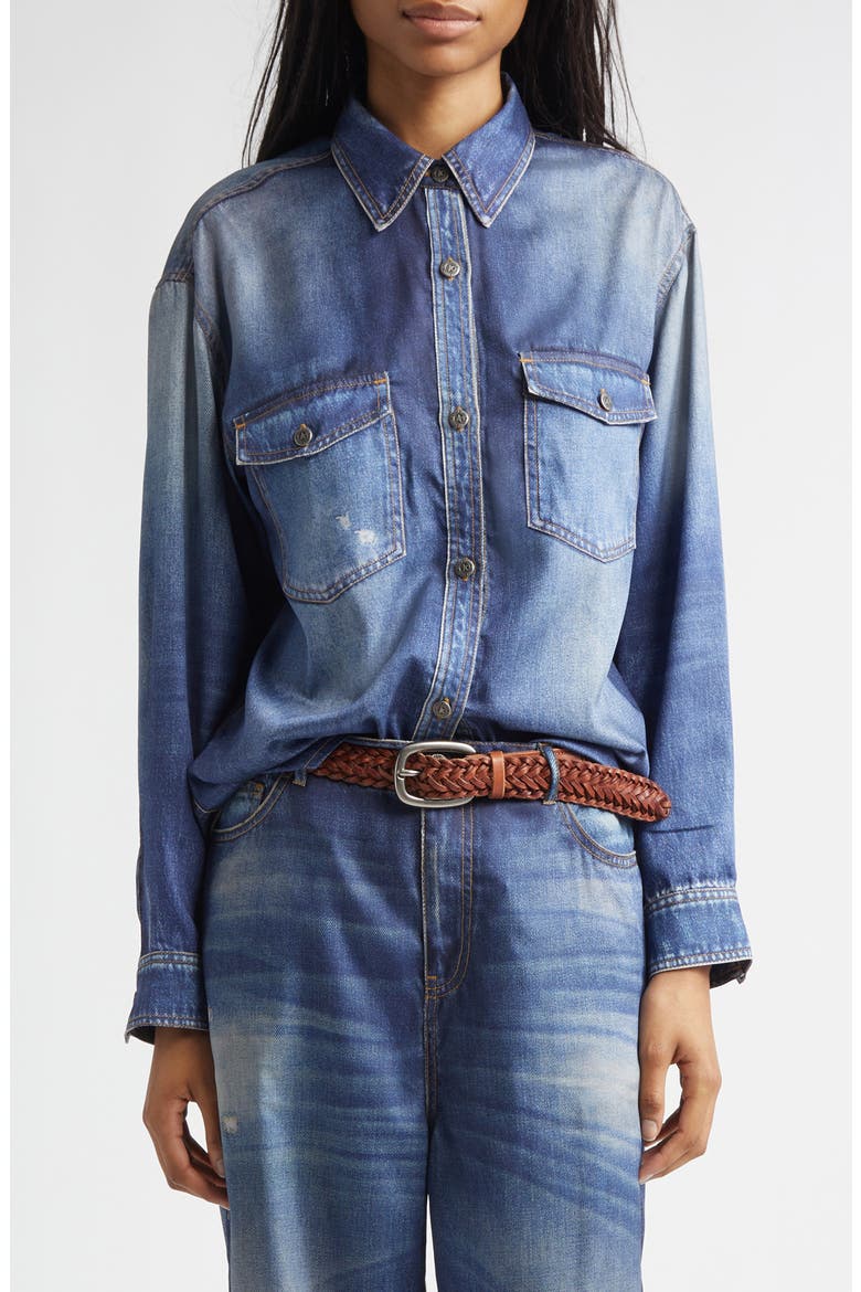 Journey Patty Distressed Twill Button-Up Shirt, Main, color, BLUE