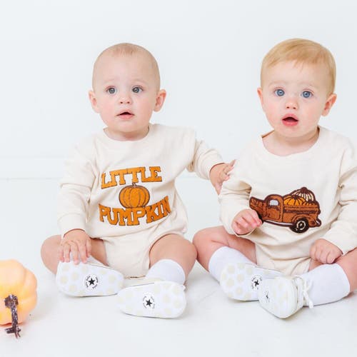 Sweet Wink Fall Truck Patch Long Sleeve Romper In Neutral