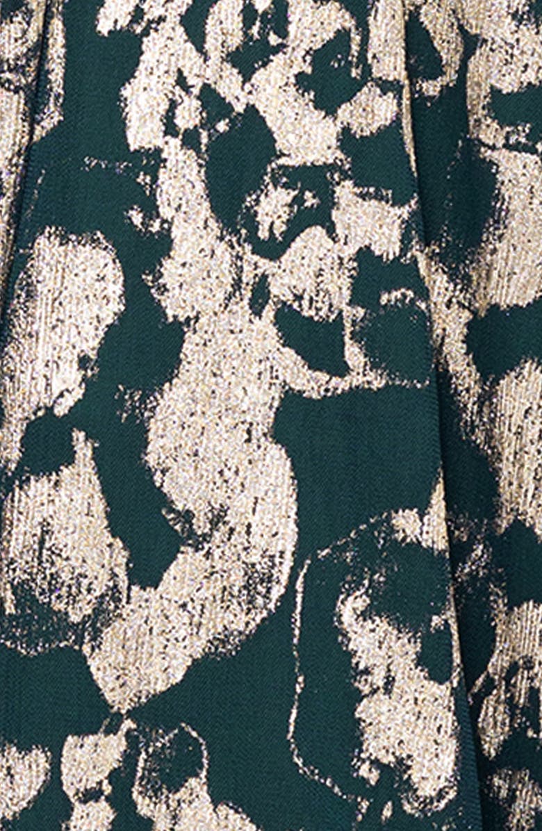 Betsy & Adam Metallic Floral High Neck Sleeveless Gown, Alternate, color, Green/Gold