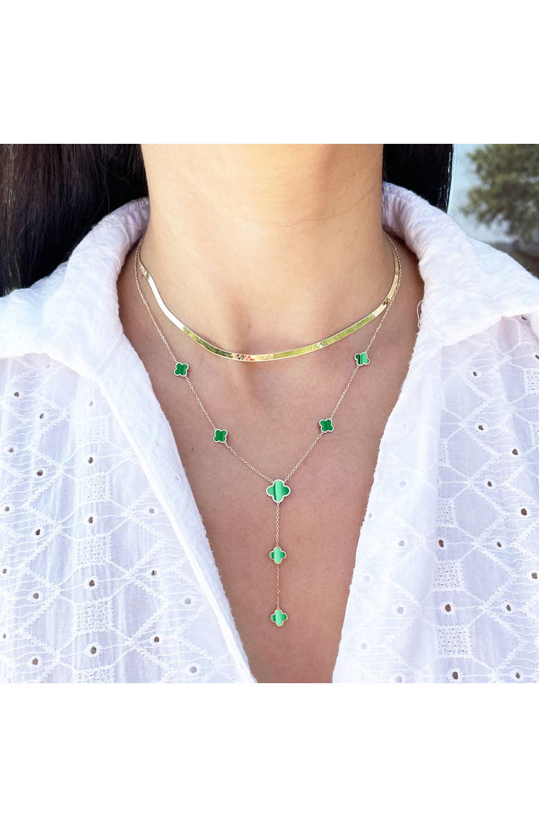The Lovery Fine Jewelry Malachite Clover Station Lariat Necklace, Alternate, color, Malachite