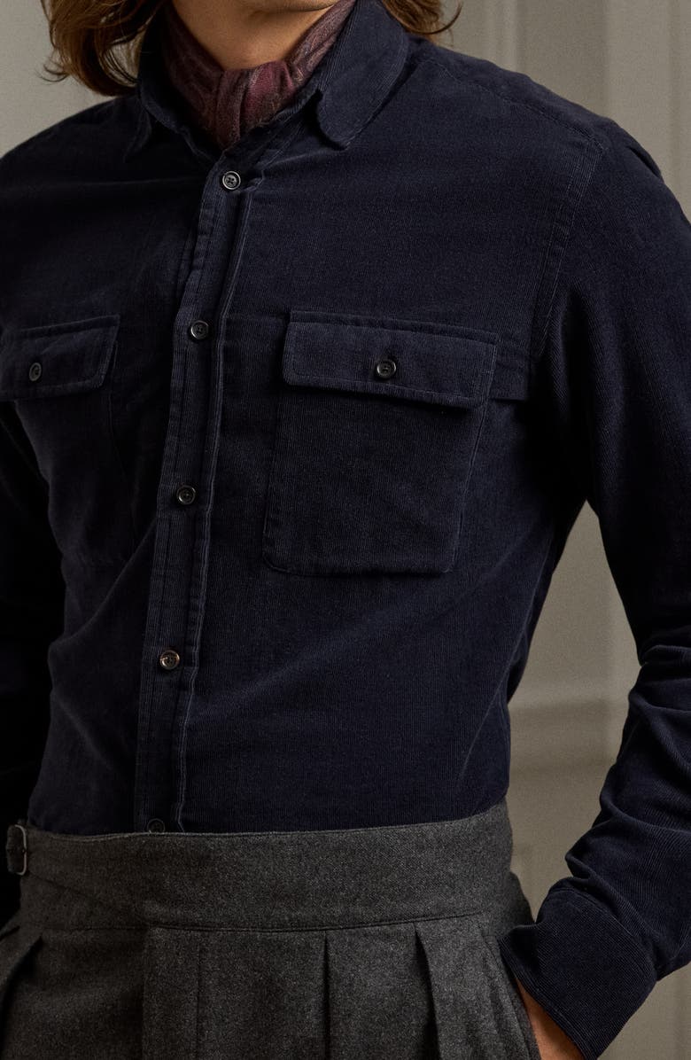 Ralph Lauren Purple Label Cotton & Cashmere Corduroy Button-Up Shirt, Alternate, color, 