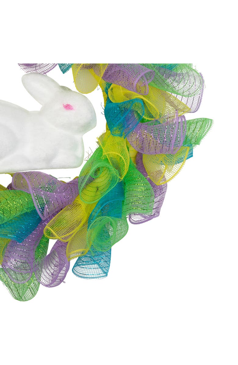 Northlight Pastel Deco Mesh Ribbon Easter Bunny Wreath - 24", Alternate, color, Yellow