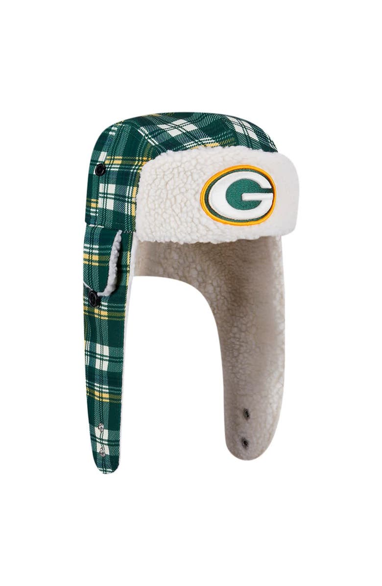 New Era Green Green Bay Packers Sideline Plaid Sherpa Trapper Hat, Alternate, color, 