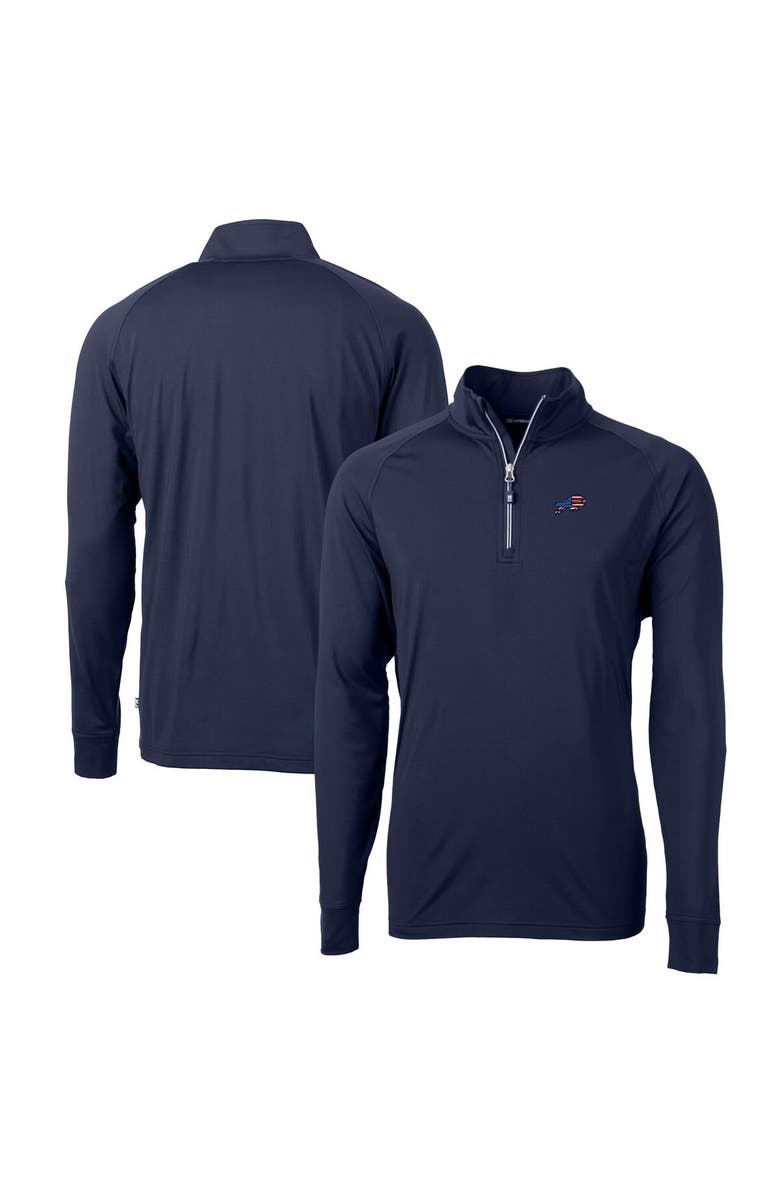 Cutter & Buck Men's Cutter & Buck Navy Buffalo Bills Big & Tall Adapt Eco Knit Stretch Recycled Quarter-Zip Pullover Top, Main, color, 
