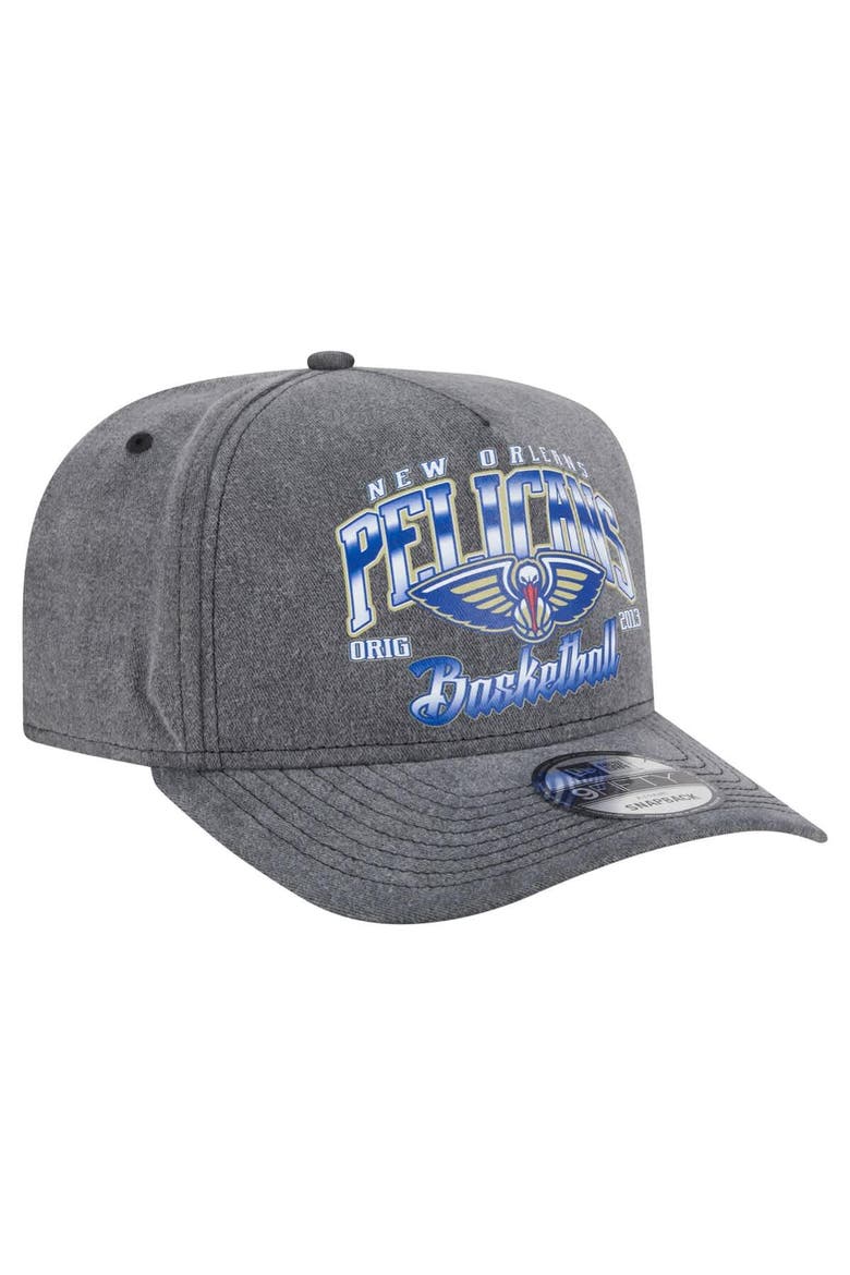 Men's New Era  Charcoal New Orleans Pelicans Throwback Washed Pre-Curved 9FIFTY Snapback Hat, Alternate, color, Charcoal