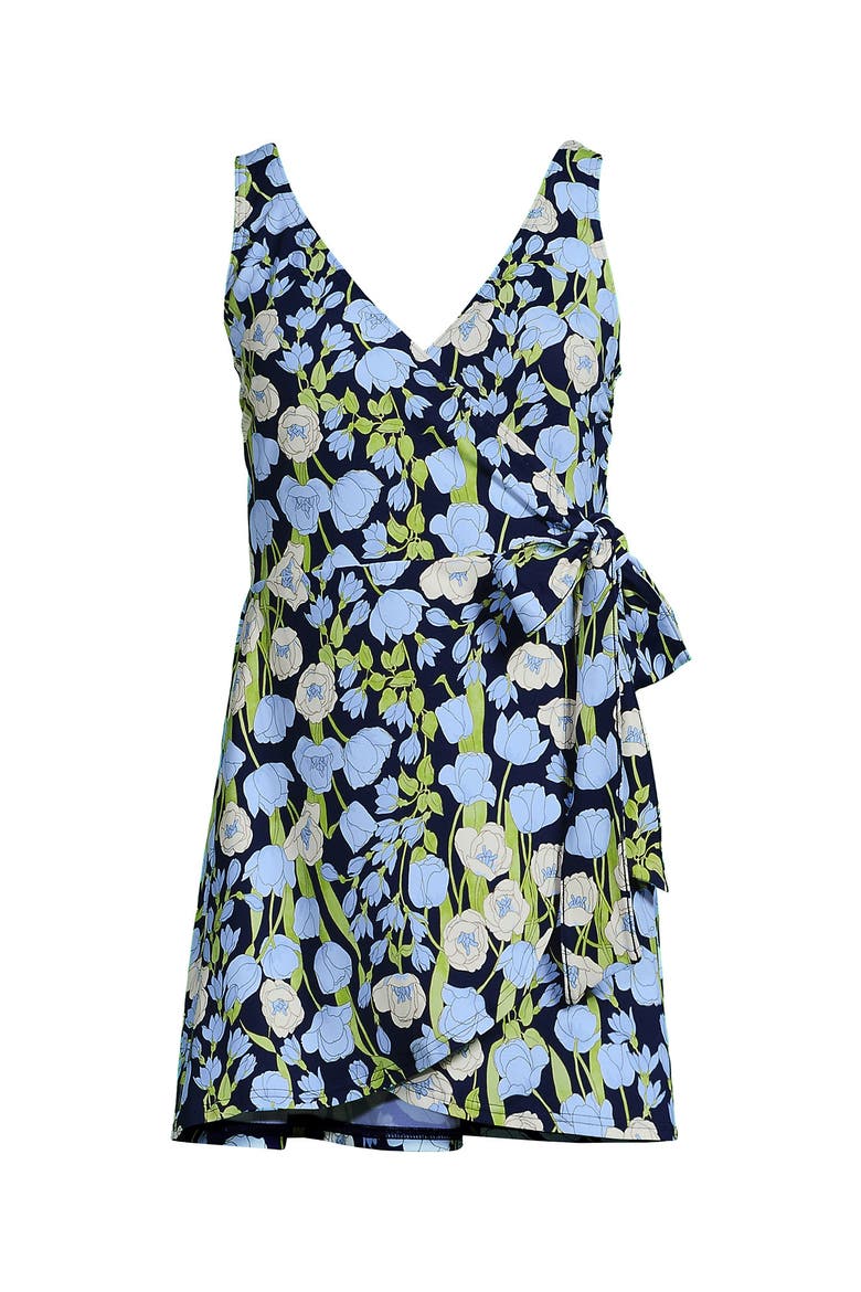 Side Tie Mini Swim Dress Swimsuit, Alternate, color, Deep Sea Navy Poetic Floral