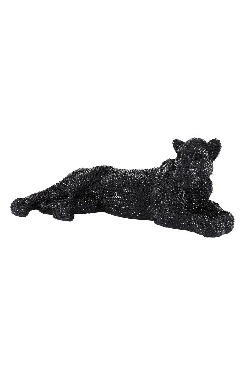 VIVIAN LUNE HOME Black Polystone Glam Leopard Sculpture with Carved Faceted Crystal Exterior, Alternate, color, 