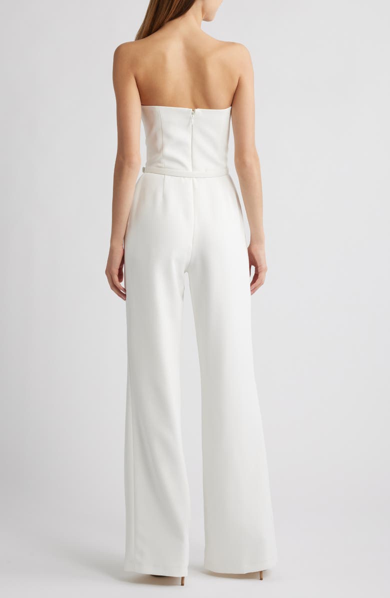 NADINE MERABI Vanessa Strapless Belted Crepe Flare Jumpsuit, Alternate, color, White