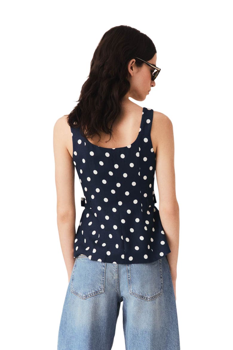 Long linen blend vest, Alternate, color, Navy dots print