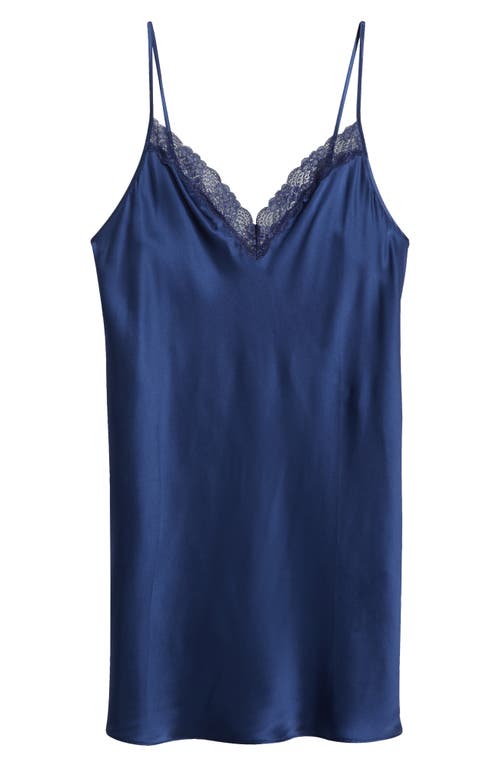 Etam Milky Lace Trim Silk Chemise In Night Blue