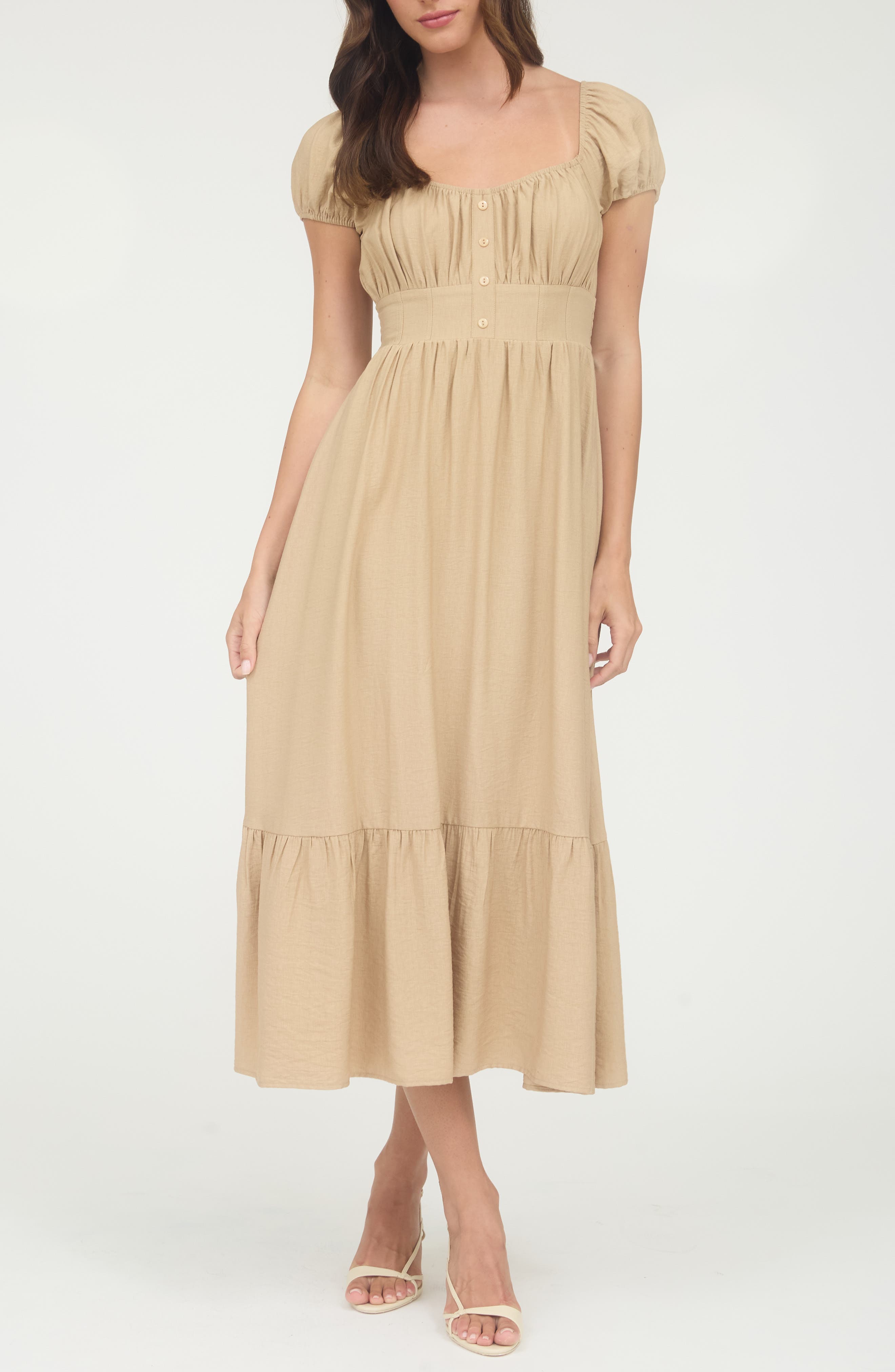 Blu Pepper Cap Sleeve Empire Waist Midi Dress