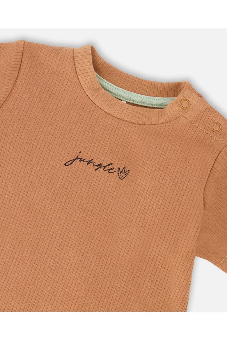 Cotton Rib Jersey T-Shirt and Organic Cotton Jersey Zebra Print Short Set, Alternate, color, Caramel & Beige Zebra Print