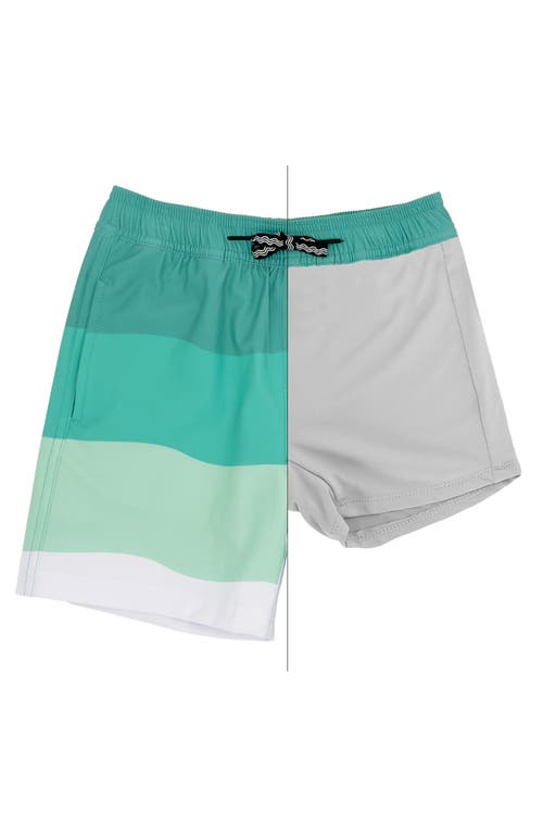 Feather 4 Arrow Kids' Wave Stripe Volley Swim Trunks In Lagoon