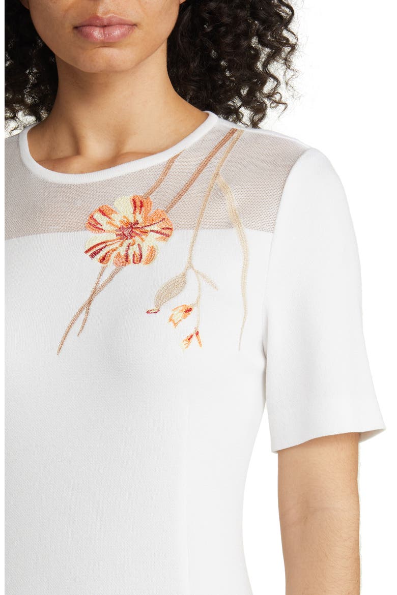 Flower Embroidery Knit Dress, Alternate, color, WHITE/ SAND MULTI
