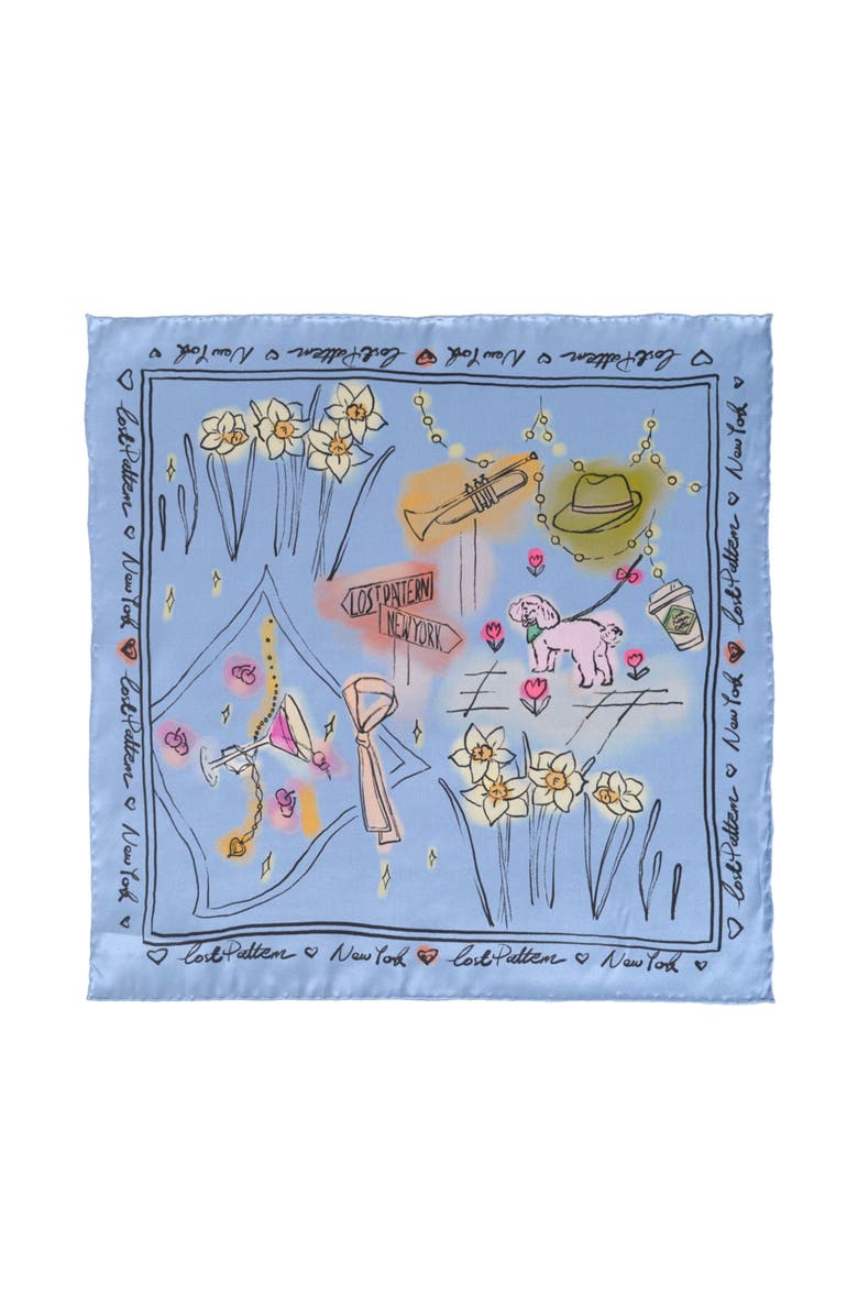 Lost Pattern Nyc In Sketches Pocket Square, Alternate, color, Blue