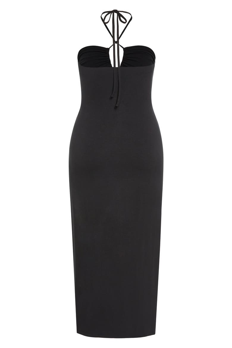 Miley Halter Midi Dress, Alternate, color, BLACK