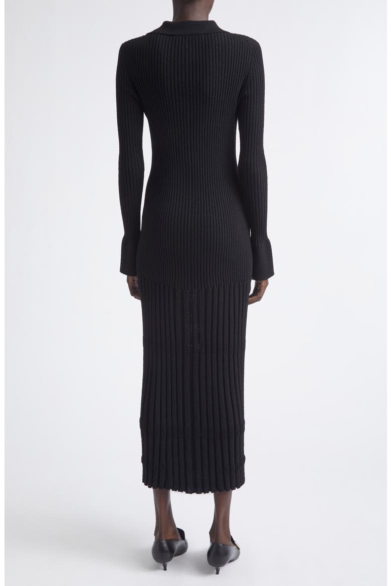 Rosario Point Collar Ribbed Midi Dress, Alternate, color, BLACK