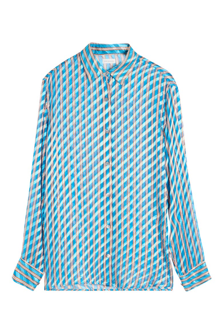 Clavelly Devoré Diagonal Stripe Button-Up Shirt, Alternate, color, TURQUOISE