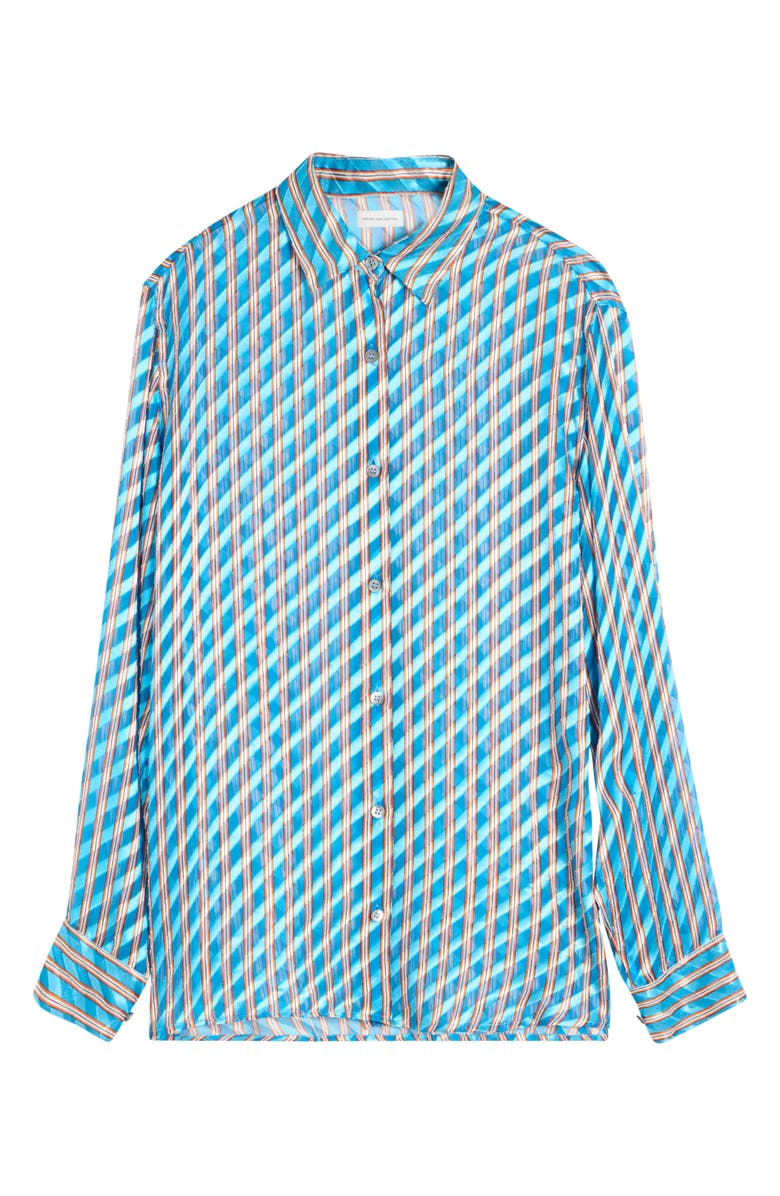 Dries Van Noten Clavelly Devoré Diagonal Stripe Button-Up Shirt, Alternate, color, Turquoise