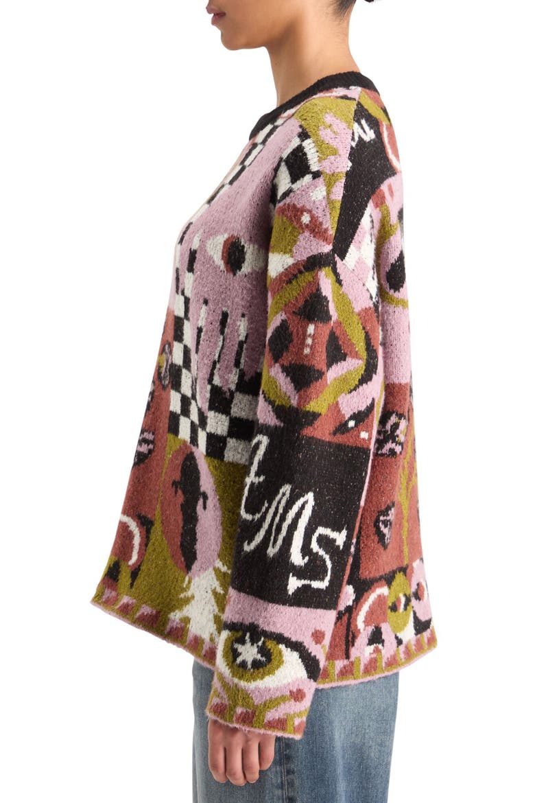 Oversize Jacquard Collage Sweater, Alternate, color, FREE MIND JACQUARD