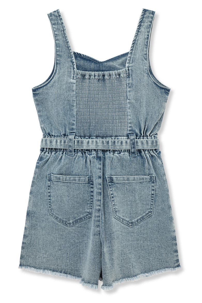 Kids' Belted Denim Romper, Alternate, color, INDIGO