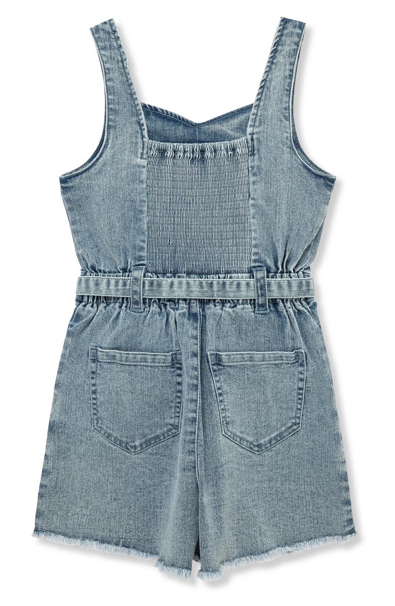 Truce Kids' Belted Denim Romper, Alternate, color, Indigo