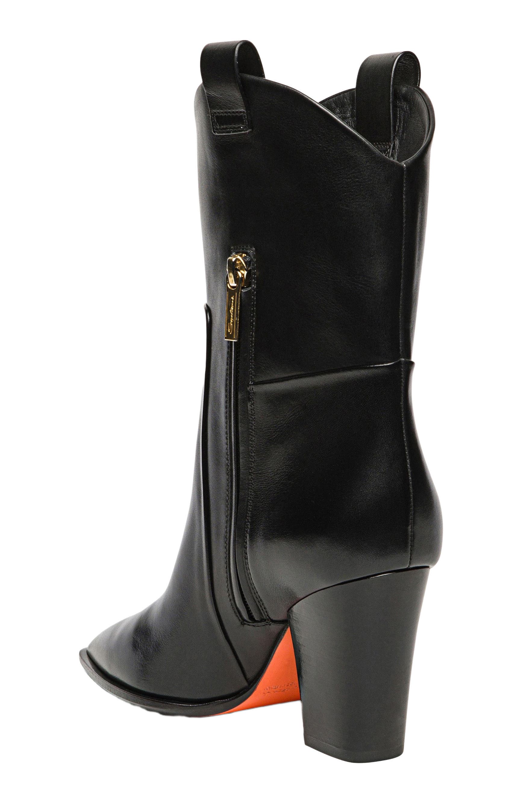 Santoni Women's leather texan ankle boot, Alternate, color, Black