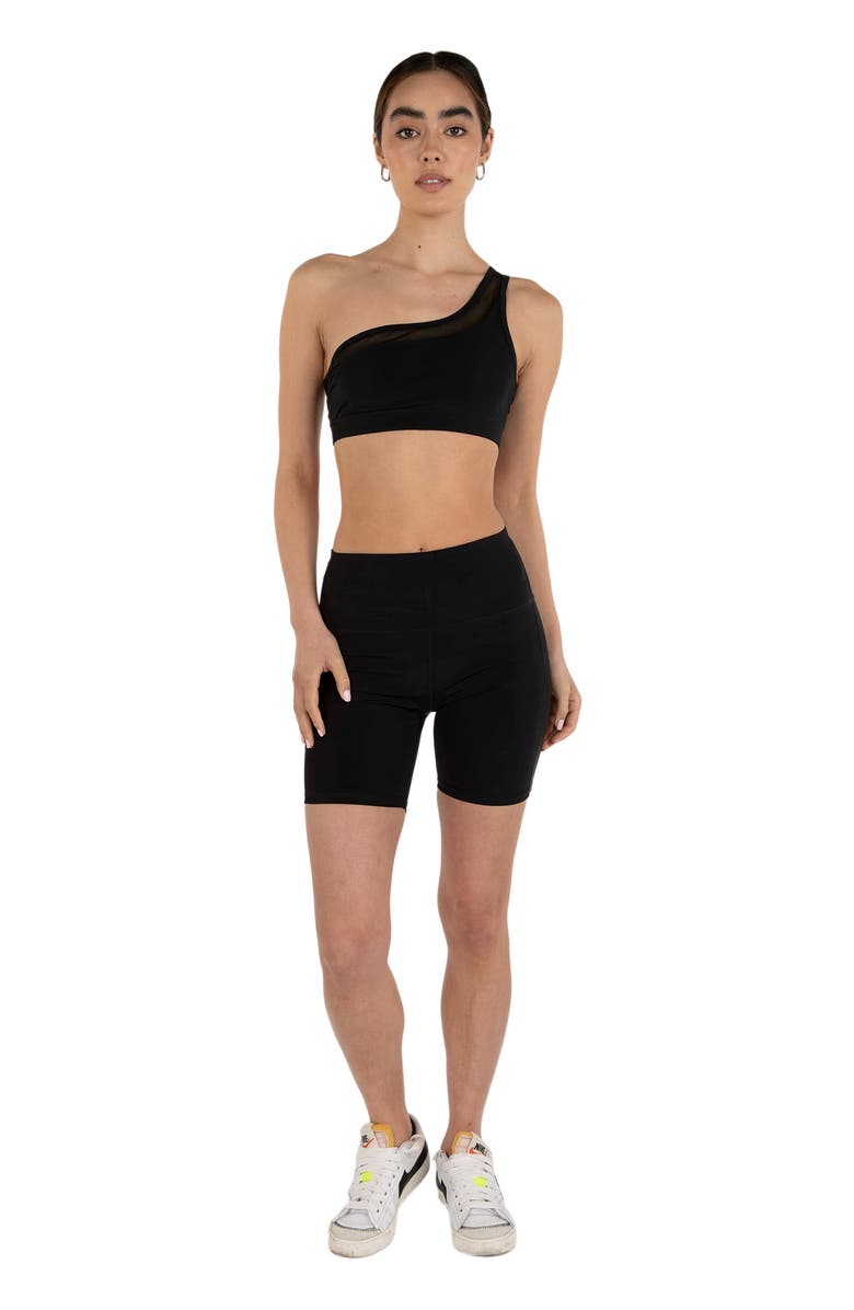 Rebody Active On Duty Mesh One Shoulder Silkiflex Bra, Main, color, Midnight Black