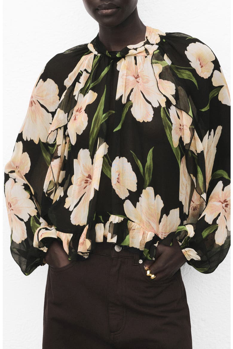 Floral Semisheer Top, Main, color, BLACK