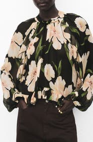 MANGO Floral Semisheer Top