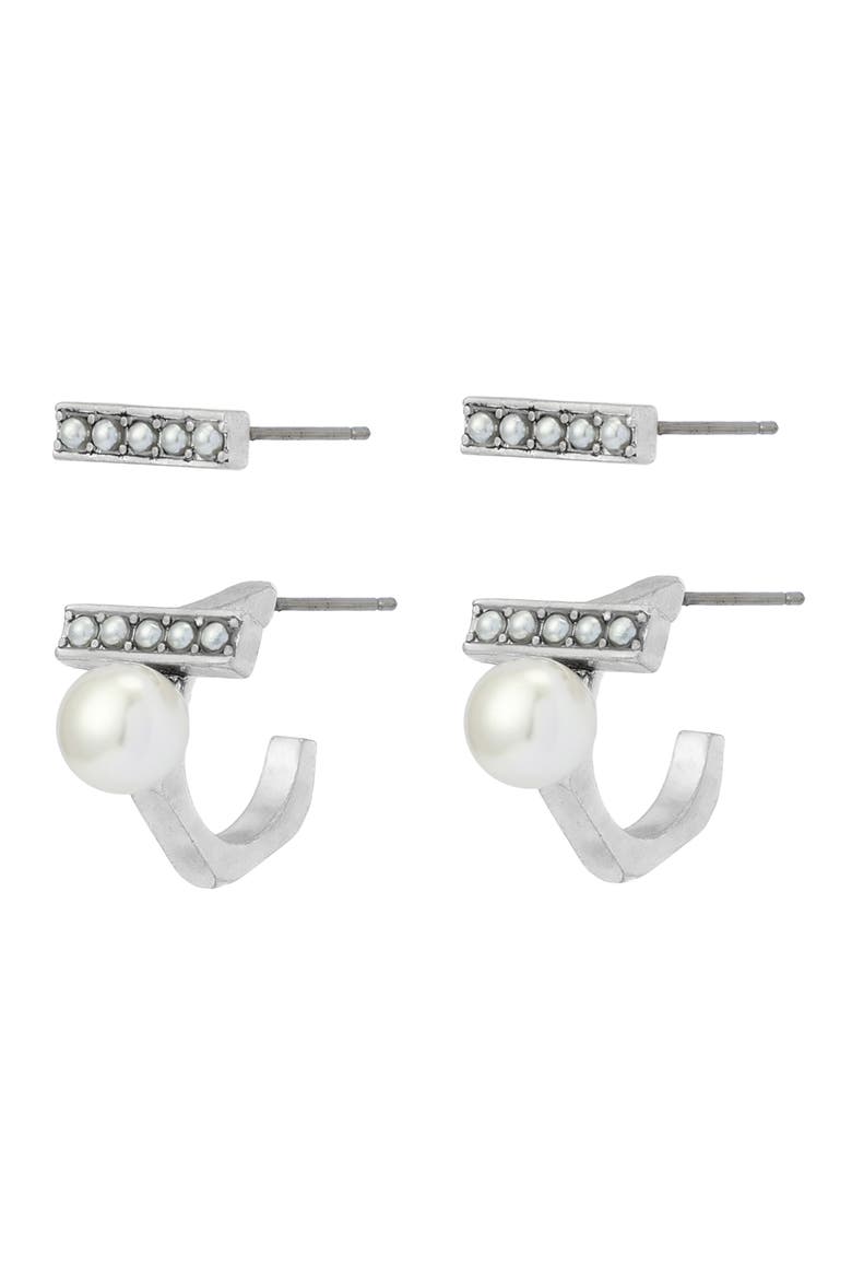 Imitation Pearl Bar Earrings, Main, color, PEARL/ WARM SILVER